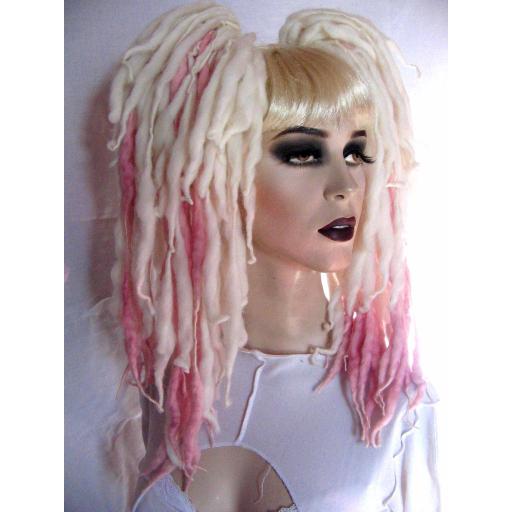 Dread Wool Falls Transition of Blonde to Baby Pink