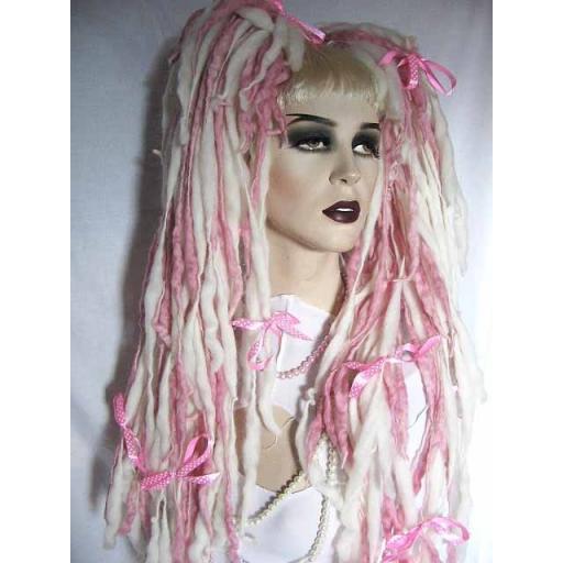 Dread Wool Falls White Baby Pink and Bows