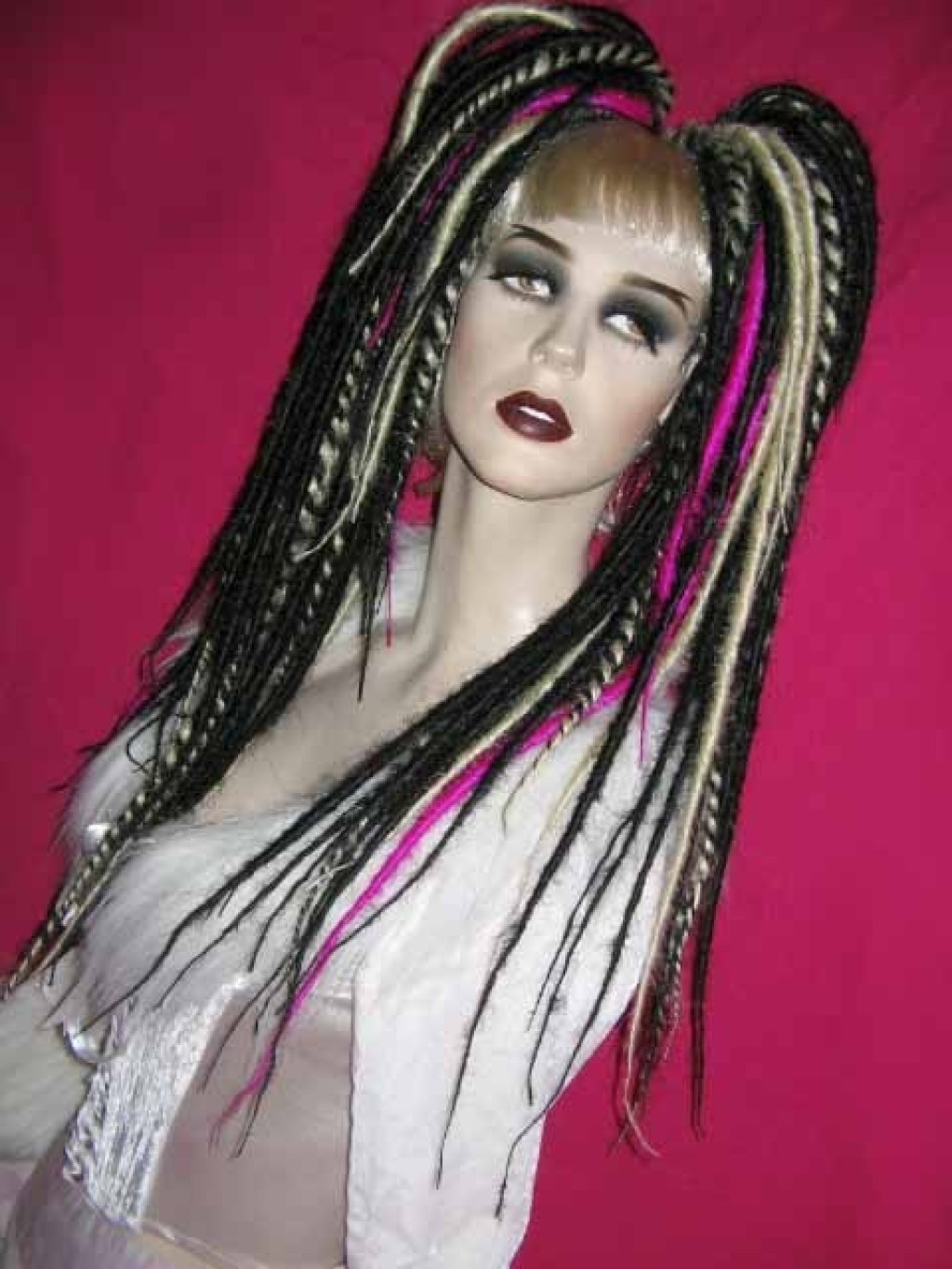 Synthetic Dread Falls in Black,Blonde and Fuchsia